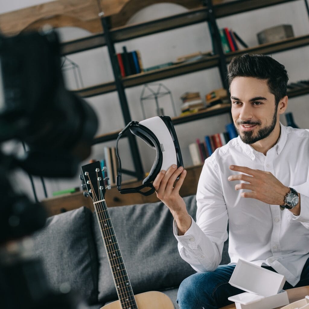 Handsome Technology Blogger Recording New Vlog Abo D4HNQYY 1024x1024