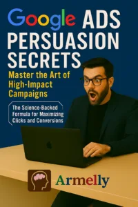 Promotional poster for "Google Ads Mastery" featuring a surprised man at a laptop, highlighting a science-backed guide to mastering high-impact google ad campaigns and maximizing conversions.